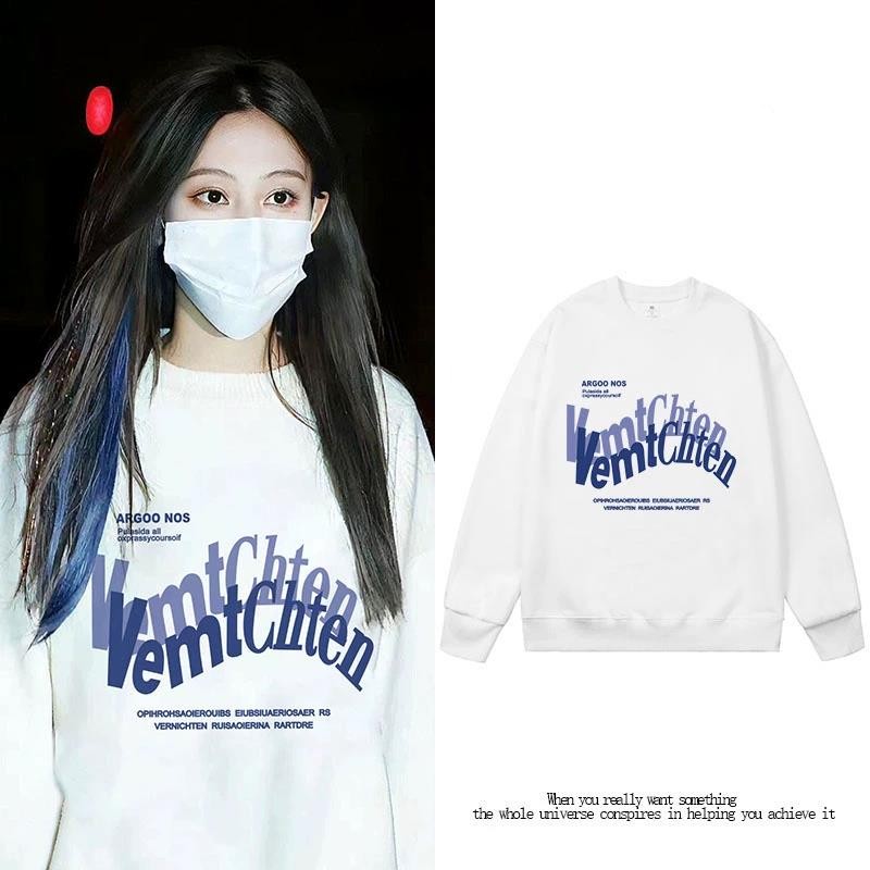 เสื้อกันหนาวผู้หญิง SNH48 ทำจากผ้าฝ้ายแท้ ออกแบบลายตัวอักษรรอบคอ สไตล์โอเวอร์ไซส์ สำหรับฤดูใบไม้ร่วง