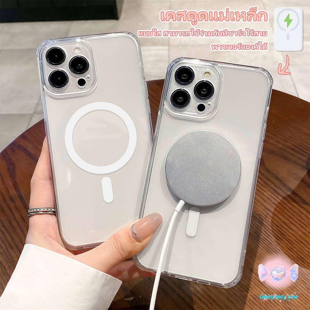 จัดส่งที่ไทย เเคสโทรศัพท์ เคสใสพร้อมดูดแม่เหล็ก ป้องกันกล้อง For IPhone13 12 11 16 15 14Pro Max X XR XSMAX 8Plus SE2/SE3