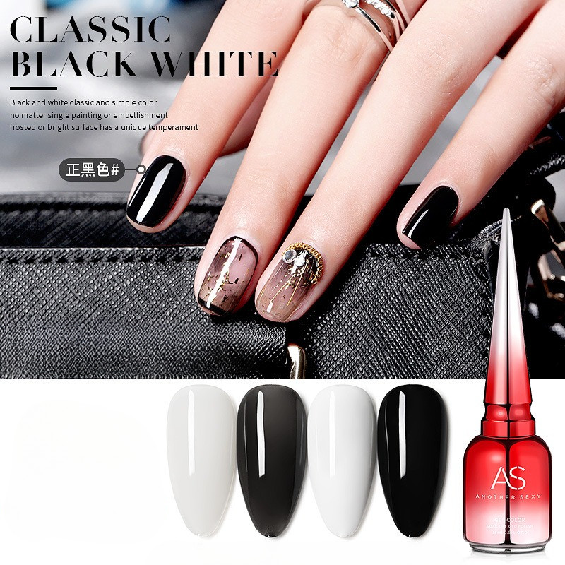 ASฝาแหลม สีเจล ยาทาเล็บเจล สีขาว ดำ ขาวใส กะทิ ขาวนม ดำใส ปริมาณ 15 ml