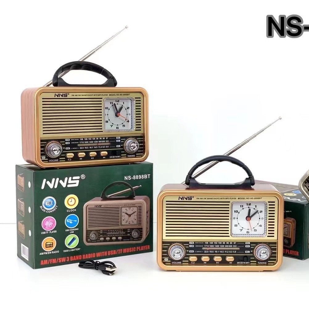 สินค้าใหม่ ns8898บาทลําโพงบลูทูธการ์ดแบบพกพาแบบพกพาเสียงไร้สายไม้ย้อนยุควิทยุในครัวเรือน