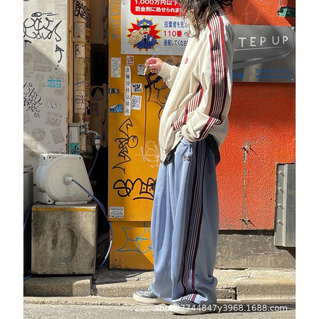 Needles straight Wide-leg pants Retro Casual os Wide-leg Sports Pants Trend