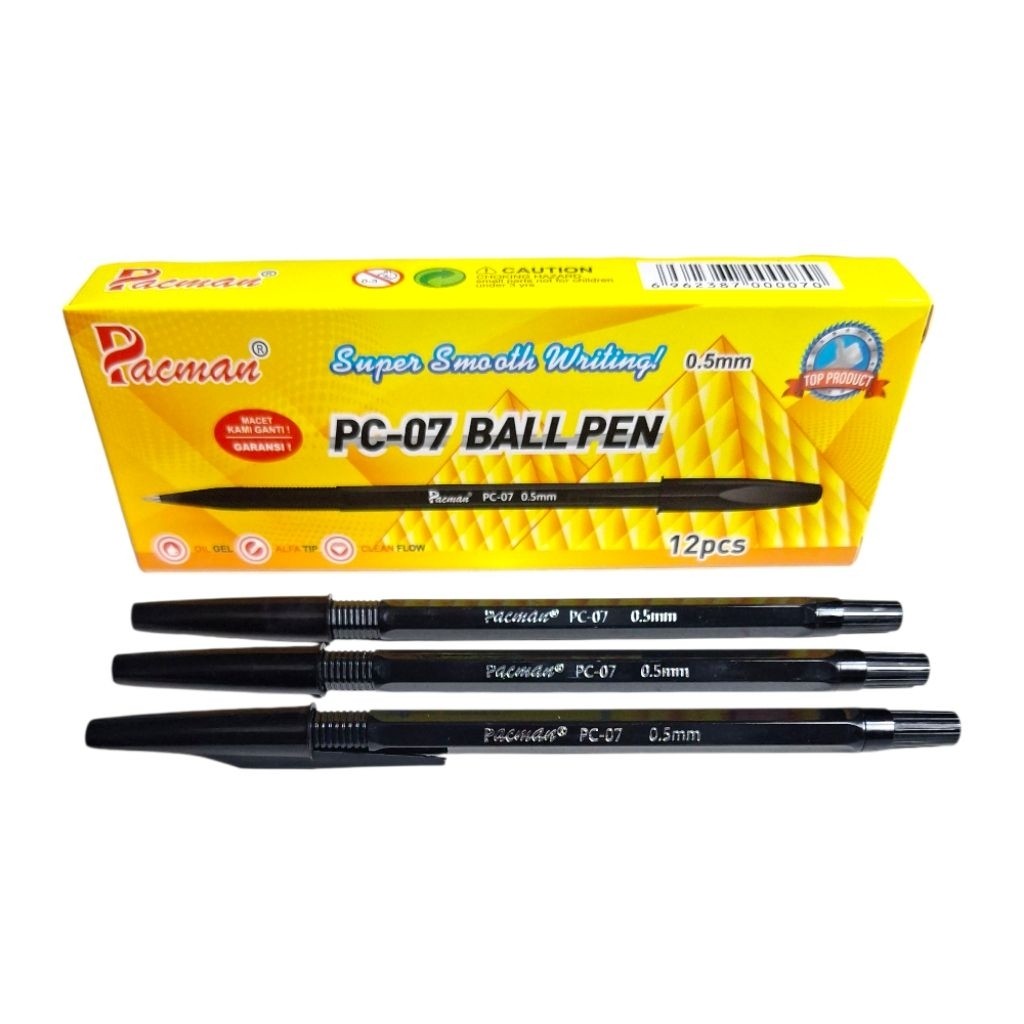 1 โหล PACMAN ปากกาสีดํา/ปากกาลูกลื่น PC- 07 Pacman/School Pens/ปากกาลูกลื่น