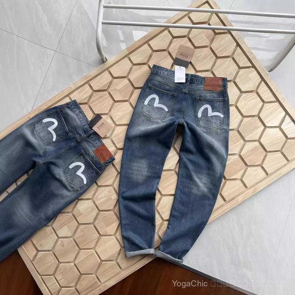 EVISU กางเกงยีนส์สไตล์Street Wear ลายขาดสำหรับฤดูใบไม้ผลิ ดีไซน์จาก Fushen evisu
