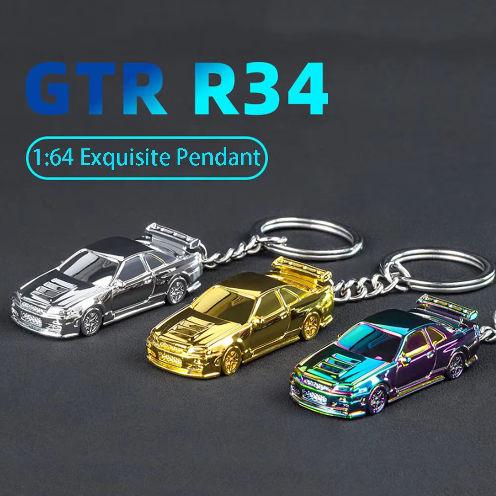 1:64 Scale GTR-R34 RS7 รถของเล่นรถโลหะ Diecast พวงกุญแจภาพวาดไฟฟ้าพวงกุญแจเด็กสําหรับเพื่อน