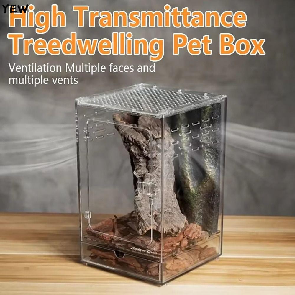 YEW 1 ชิ้นกล่องให้อาหารสัตว์เลื้อยคลาน,อะคริลิคสูงโปร่งใสนิเวศวิทยากล่องภูมิทัศน์ทะเลทราย,ทนทาน Anti