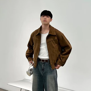 เสื้อแจ็คเก็ตนุ่มหลวมซิปปก สไตล์โมโนโครมเรียบง่าย สำหรับผู้ชาย