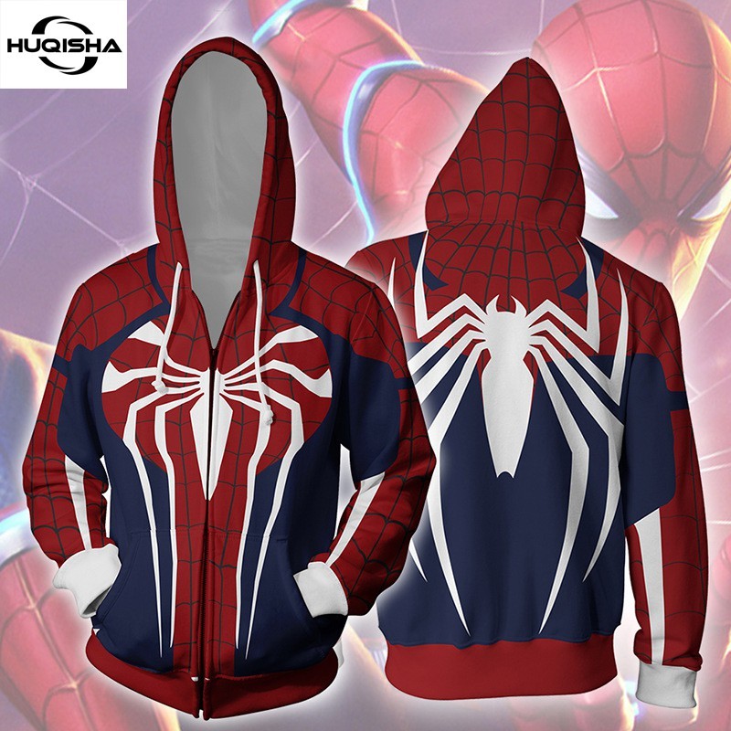 Spider-Man Zip Up Hoodie เสื้อแขนยาวซิปผู้ชายผู้หญิง Masked Spider Man Hoodie คอสเพลย์เสื้อกันหนาวแจ