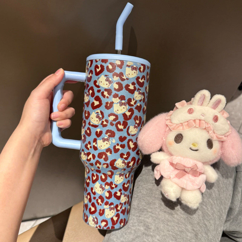 FV3W 40oz ความจุขนาดใหญ่การ์ตูนกระติกน้ําร้อนถ้วย Ice Master Cup ถ้วยกาแฟแบบพกพาพร้อมที่จับ High-Appearance