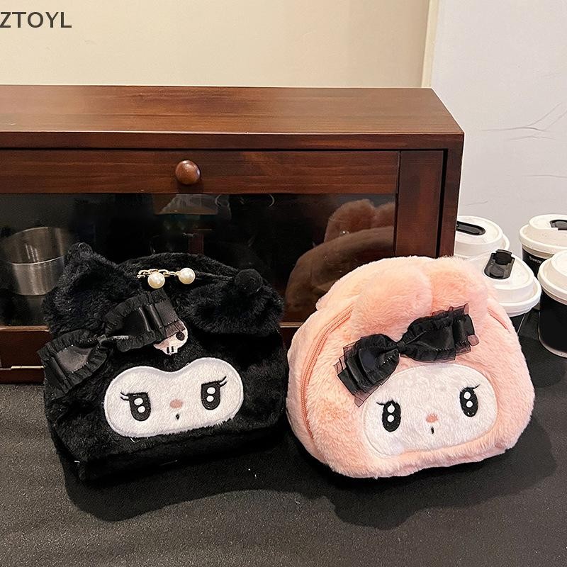 Ztoyl Kawaii Sanrio Plush Kuromi Melody Make Up กระเป๋าเครื่องสําอางการ์ตูนขนาดใหญ่ความจุกระเป๋าแบบพ