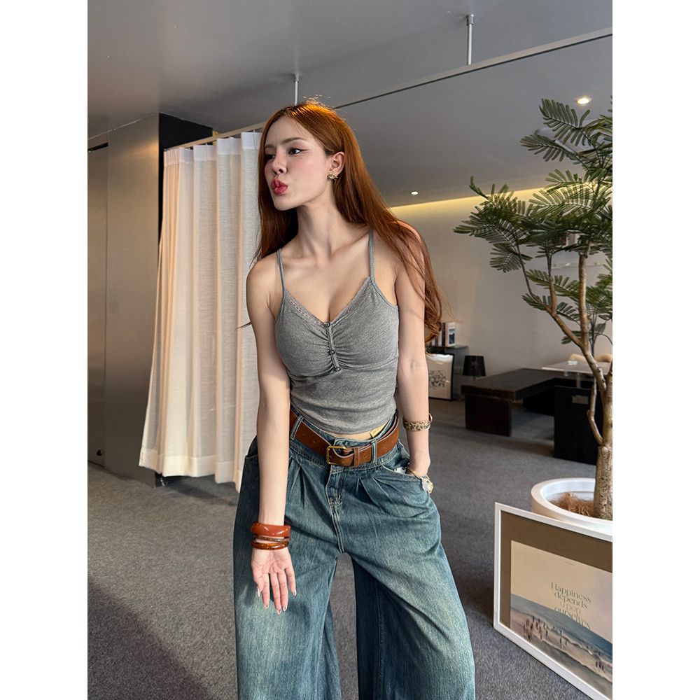 Aurora🛒พร้อมส่ง🚚 (รูปถ่ายจากงานจริง) เสื้อสายเดี่ยว เสริมฟองน้ำในตัว สีพื้น สไตล์เกาหลี ใส่สบาย - รูปที่ 6