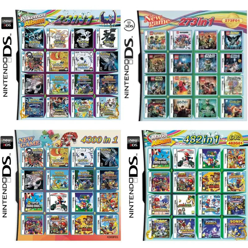 3DS NDS การ์ดเกมรวมการ์ด 23 In 1 NDS การ์ดรวม NDS Cassette 482 IN1 280 4300 0