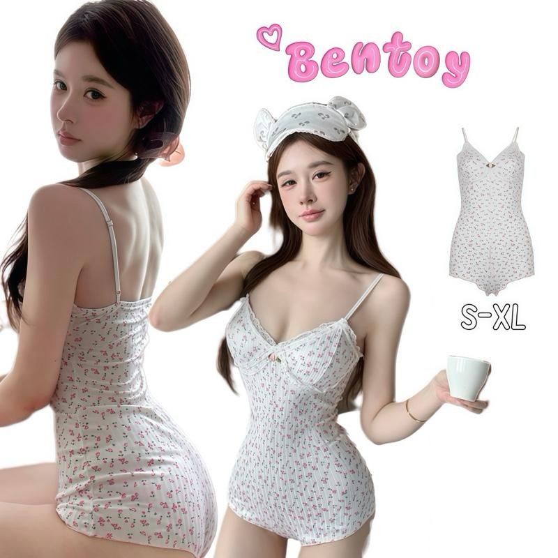 Bentoy พร้อมส่งในไทย @2402 บอดี้สูท ชุดนอน มีบรา สายเดี่ยวพิมพ์ลายดอกไม้เซ็กซี่ ผ้านิ่มยืดหยุ่นตามตัว ชุดไปเที่ยว