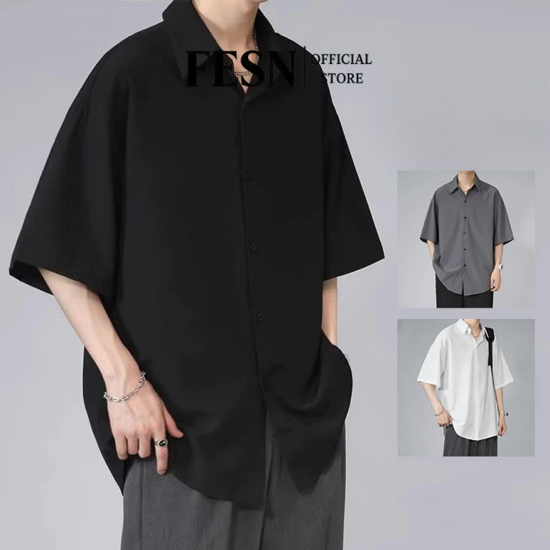 เสื้อเชิ้ตแขนสั้น แบบบาง ขนาดใหญ่ แบบเรียบง่าย สําหรับผู้ชาย ไซซ์ M - 8XL