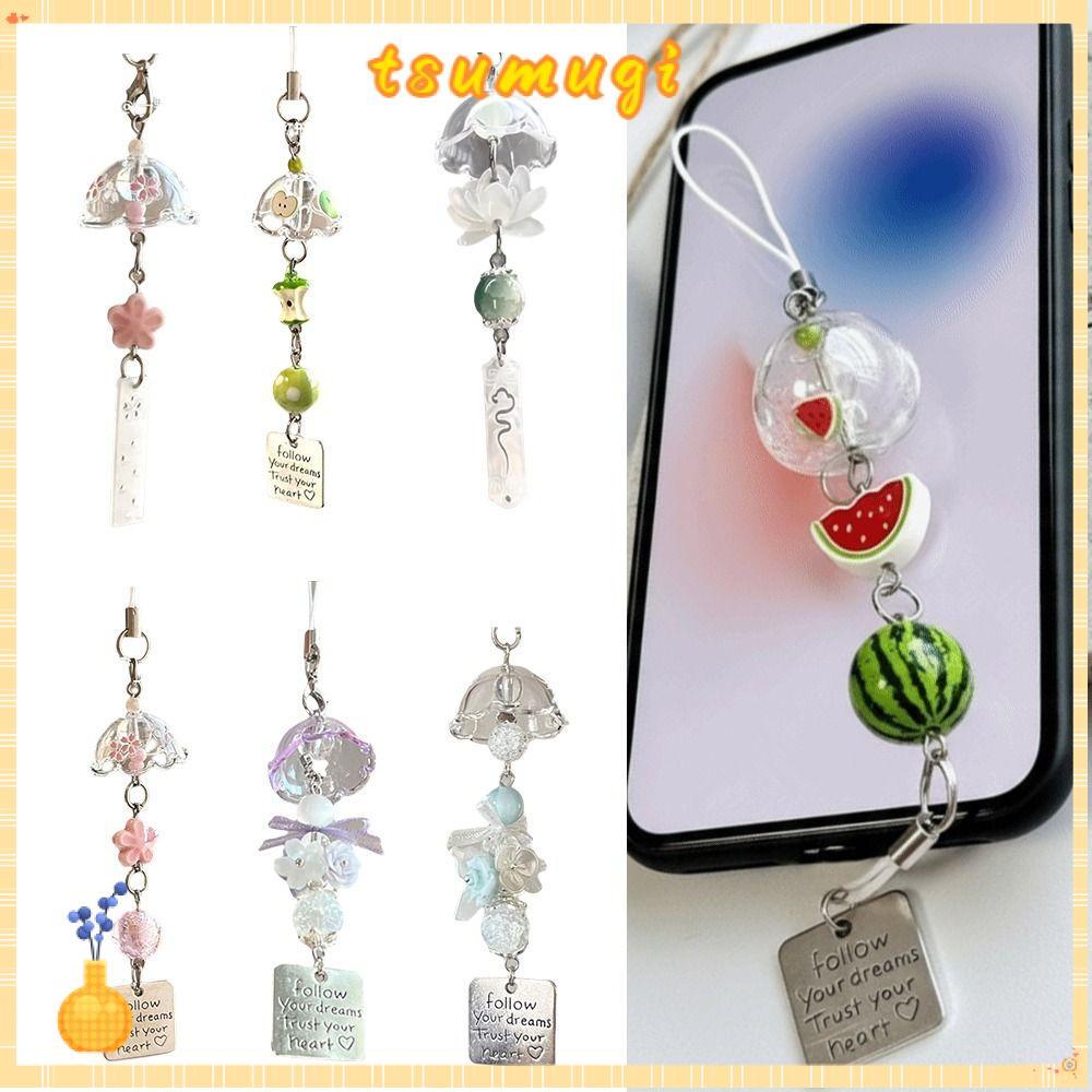 TSUMUGI Y2K แมงกะพรุนมือถือ Key Chain,แมงกะพรุนโปร่งใสลูกปัด Pendent,แฟชั่นSea ShellปลาBackPackพวงกุญแจกระเป๋า