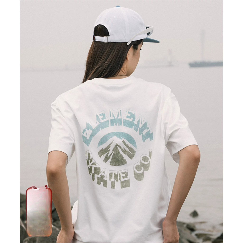 ELEMENT Skateboard เสื้อยืดแขนสั้นผู้หญิงสีขาว Retro Mountain พิมพ์ผ้าฝ้ายแท้ Casual Top