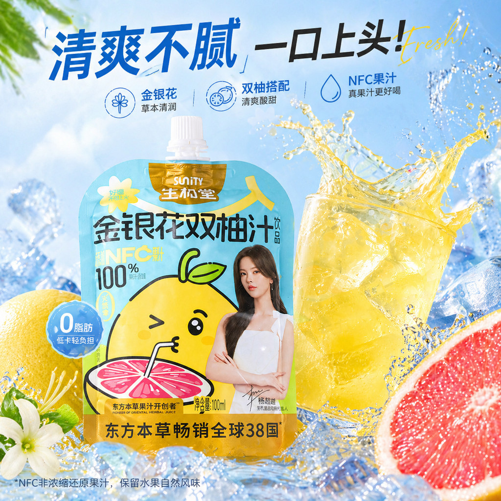 She Shenghetang Honeysuckle Double Grapefruit Juice Drink Whole Box Juice Childrens Healthy Relievin