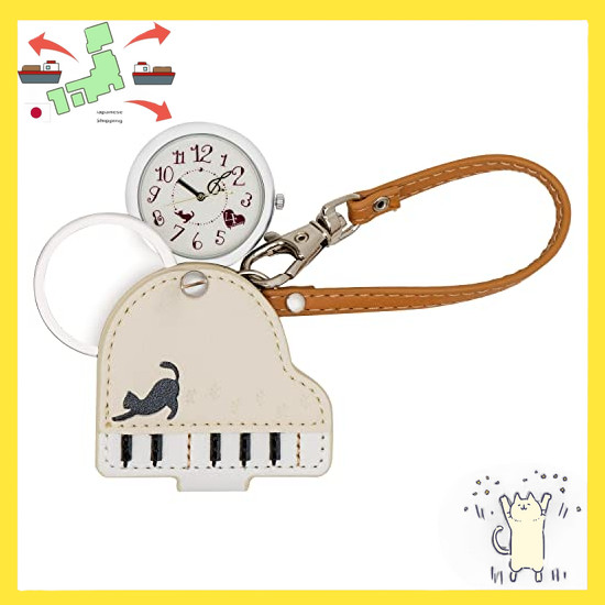 [Japanese Version] [Fieldwork] Pocket Watch with Cat, Piano, and Strap, Includes Magnifying Glass LW