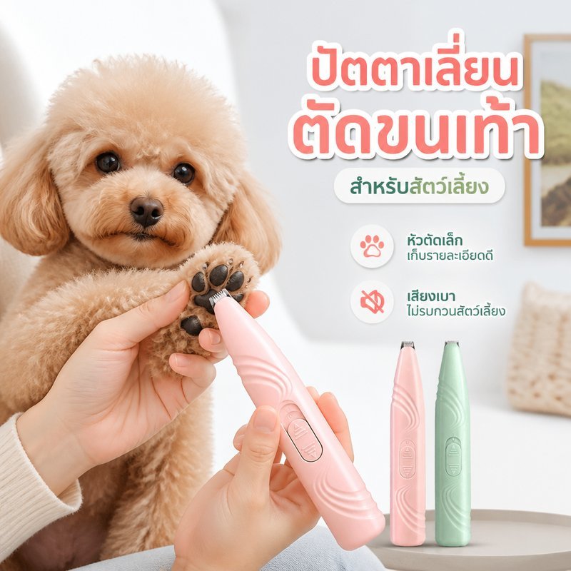 เครื่องตัดขนสัตว์เลี้ยง ปัตตาเลี่ยนตัดขนอุ้งเท้า แมว สุนัข ไร้สาย เสียงเบา ใบมีดเซรามิก