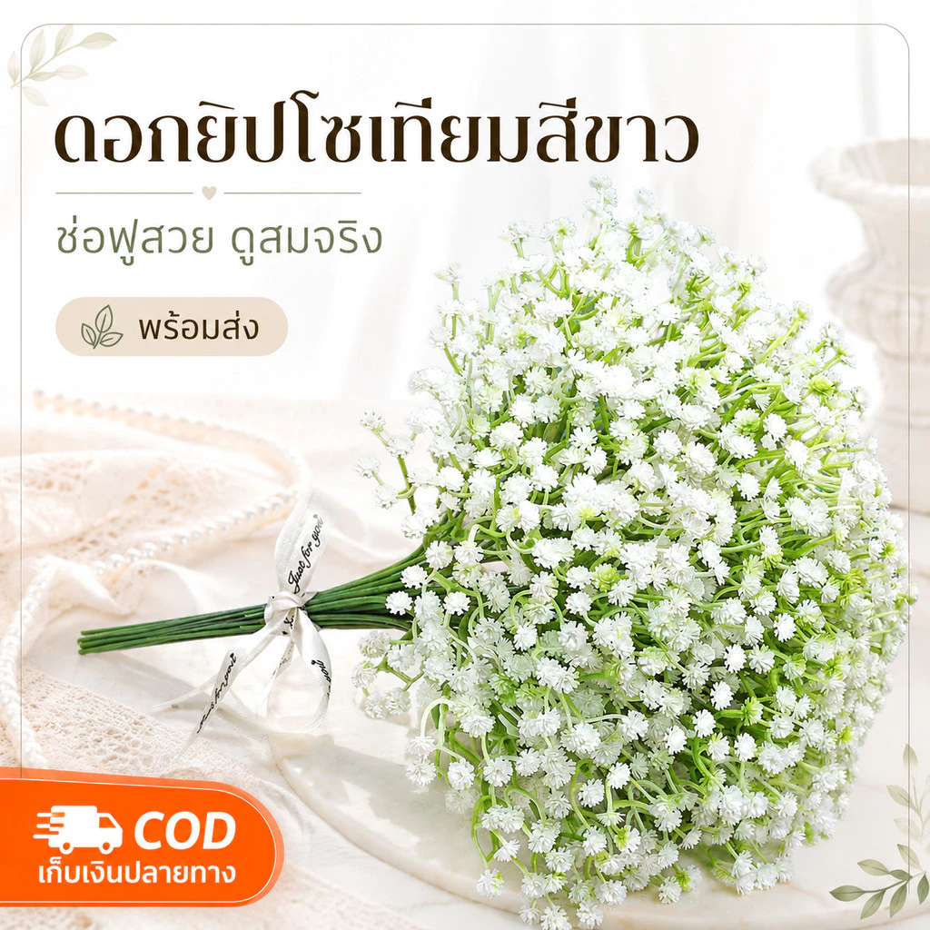 ดอกยิปโซเทียมสีขาว 1 ชิ้น ดอกไม้ปลอมจัดช่อ ตกแต่งบ้าน งานแต่ง ปาร์ตี้ และงาน DIY พร้อมส่ง