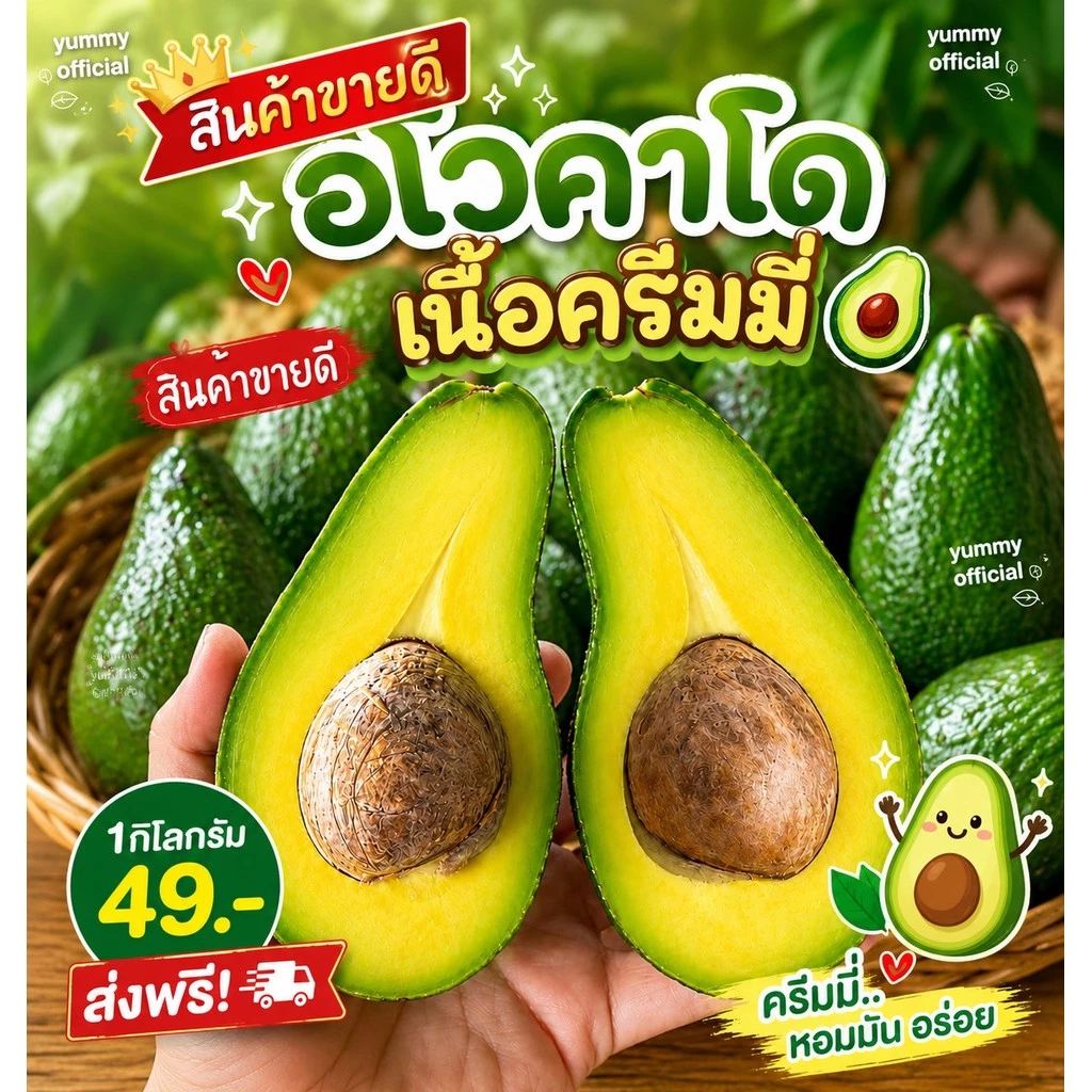 จัดดส่งฟรี!!! Avocado อโวคาโด =1กิโลกรัม= พันธุ์พื้นเมือง บัคคาเนีย บัคคาเนีย แฮส ปีเตอร์สัน อโวคาโด้ อโวคาโด อะโวคาโด