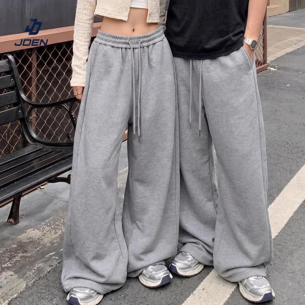 JDEN SweatPant Baggy Couple Pants Unisex Baggy Men Women Viral Couple Outfit Pocket เอว Gummy