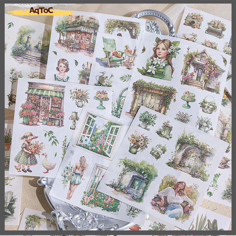 AqToCna Garden Journal Stiers, 50 แผ่น Washi Junk Journaing Stier Book,อุปกรณ์สมุดภาพ,สีน้ําสมุดสําห