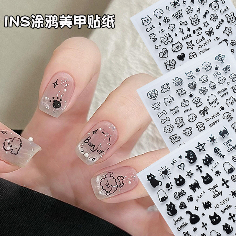 Little Red Book การ์ตูน Graffiti สติกเกอร์แต่งเล็บน่ารักหวาน Cool Cat Puppy diy รูปแบบขนาดเล็กตกแต่งเล็บ Decals