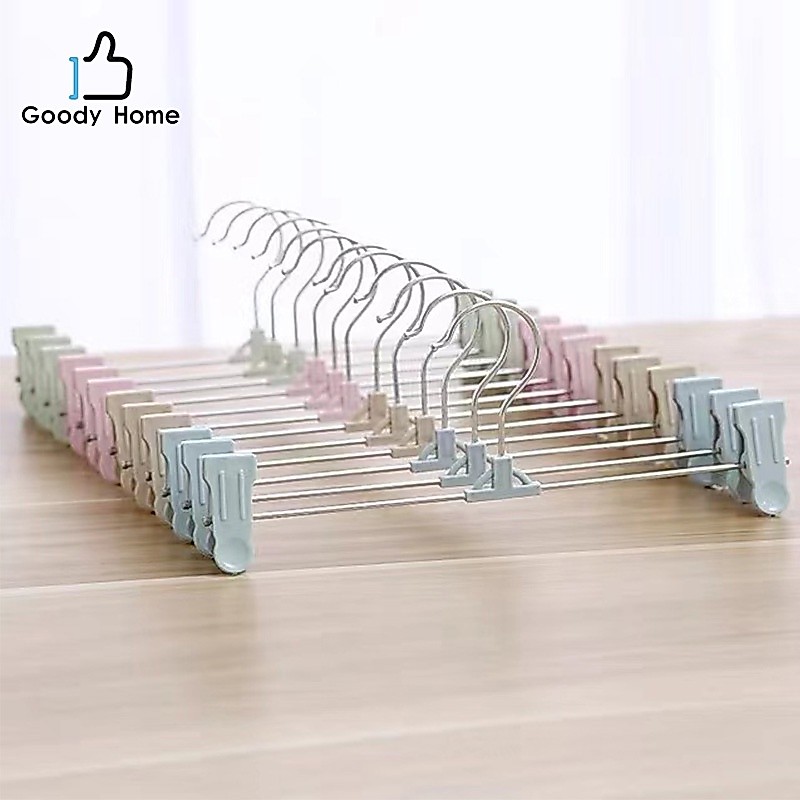 Goody Home 1 แพค/10 ชิ้น ไม้แขวนเสื้อแบบมีที่หนีบในตัว ไม้แขวนเสื้อ มีที่หนีบ ไม้หนีบกางเกง ไม้หนีบผ้า มีให้เลือก 4 สี