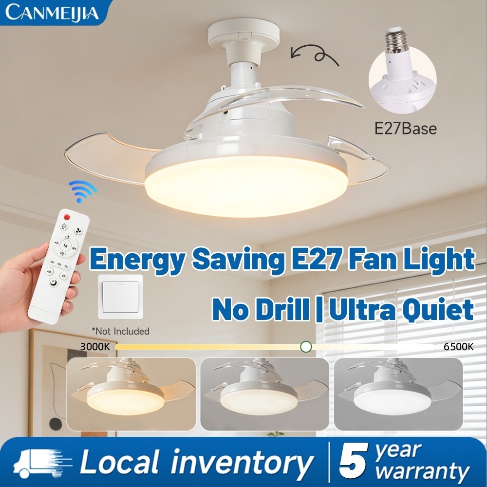 LED E27 Ceiling Fan With Light  Remote Control Led Fan Light Living Room Bedroom Top Light