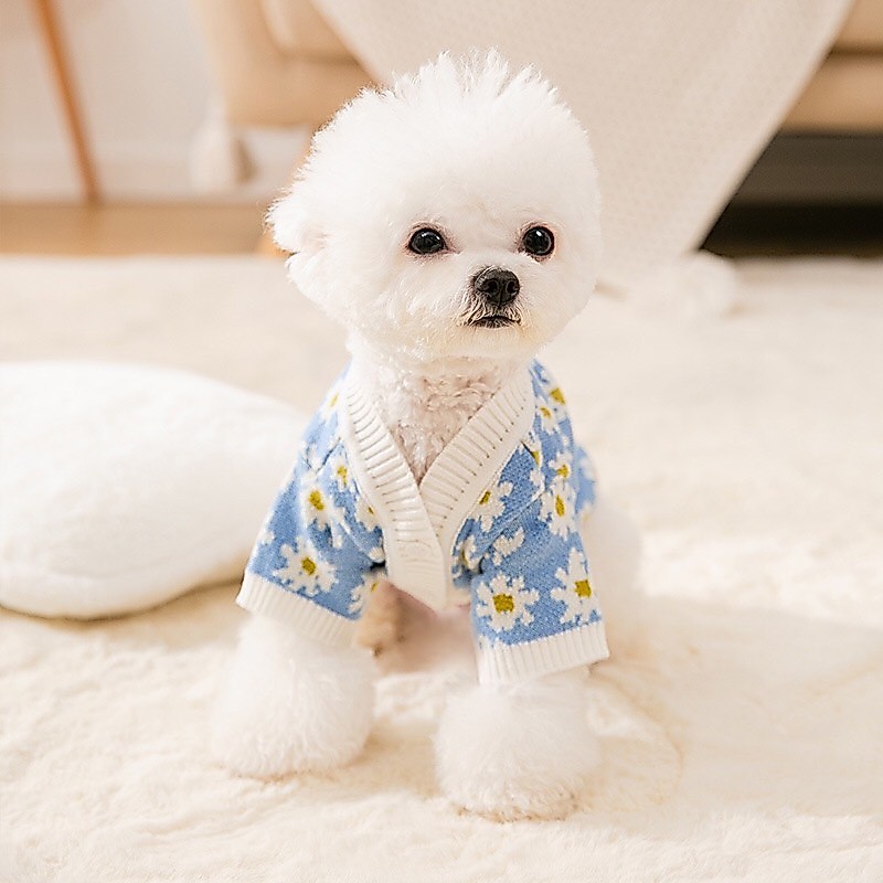 [🚚 พร้อมส่ง] เสื้อคาร์ดิเกนสัตว์เลี้ยง ดอกเดซี่ Daisy Knitted Cardigan ชุดสัตว์เลี้ยง ชุดแมว หมา เสื้อแมว