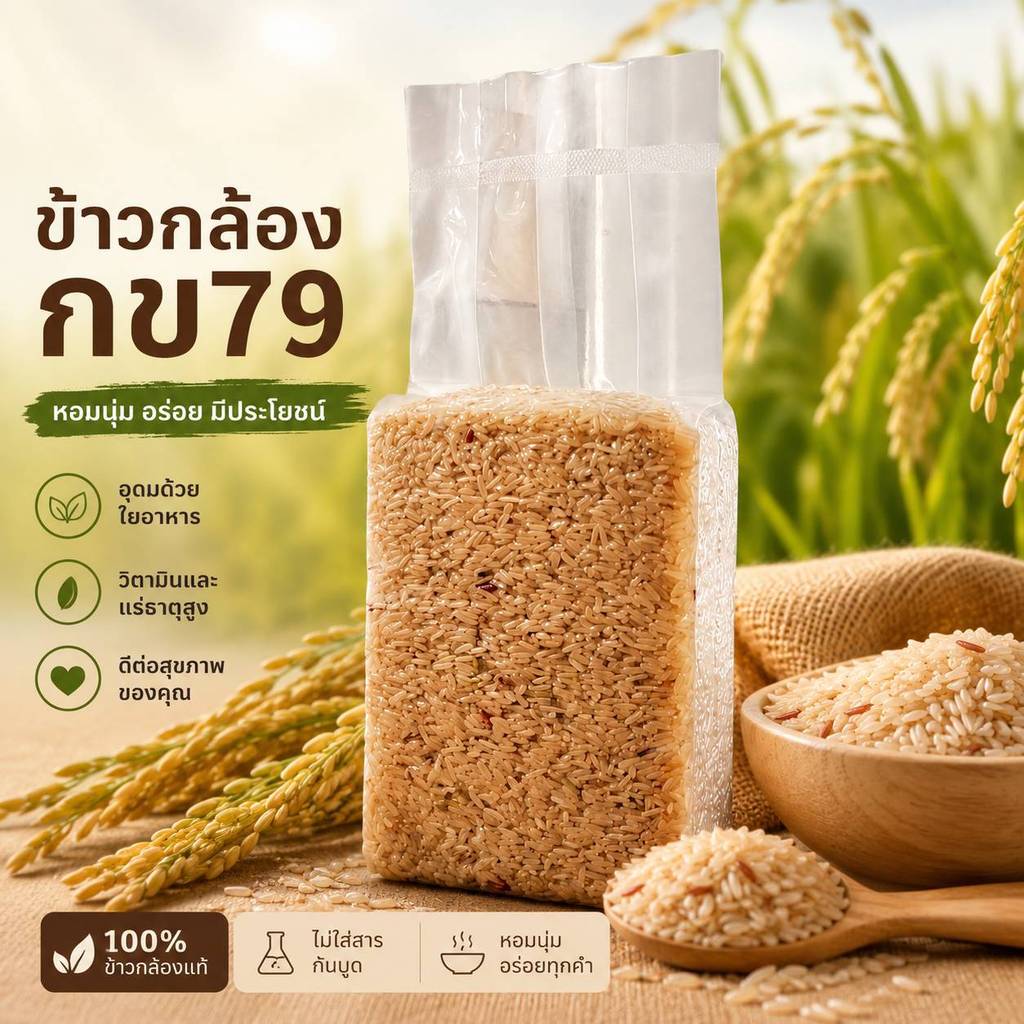 ข้าวกล้อง กข 79 นุ่มนวล หอมละมุนลิ้น และเมล็ดเรียวยาวสวย แร่ธาตุเยอะ 1 Kg.