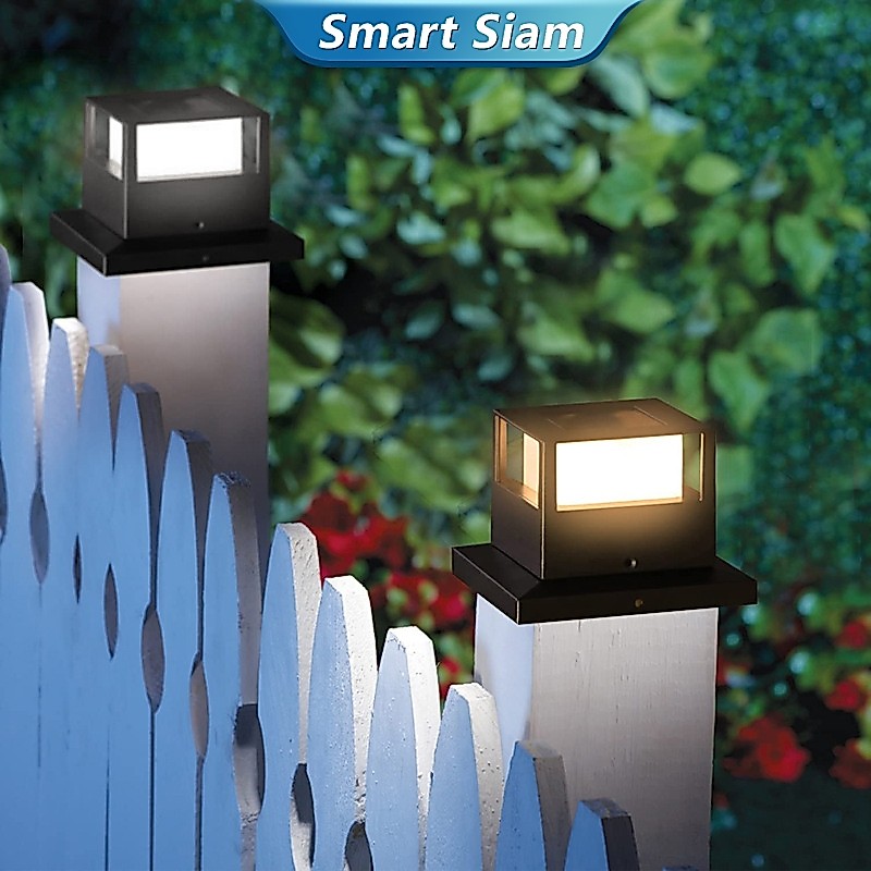 (พร้อมส่ง)โคมไฟหัวเสาโซล่าเซลล์2สี่ ไฟหัวเสาโซล่า Solar light pillar lamp ledกันน้ำ เปิด-ปิดอัตโนมัติ