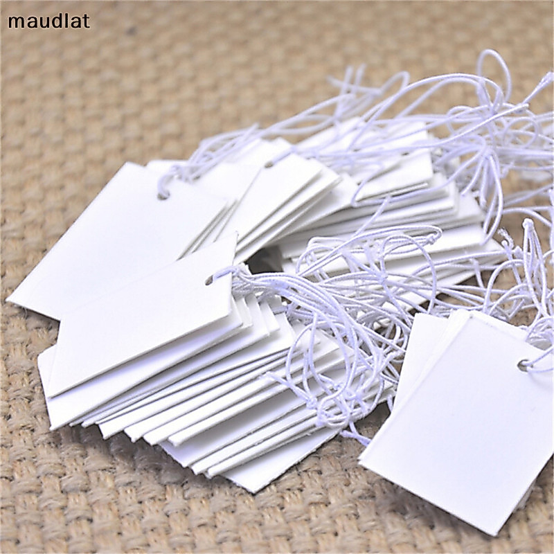 Maud ป้ายแท็กราคา กระดาษสีขาว พร้อมเชือกยางยืด 5*3 ซม. 100 ชิ้น EN