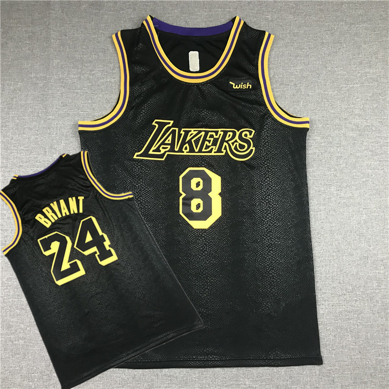 Lakers KOBEJersey Lakers Lakers ด้านหน้า 8 ด้านหลัง 24 เสื้อปักสีดํา Kobe American Vest พิมพ์งู