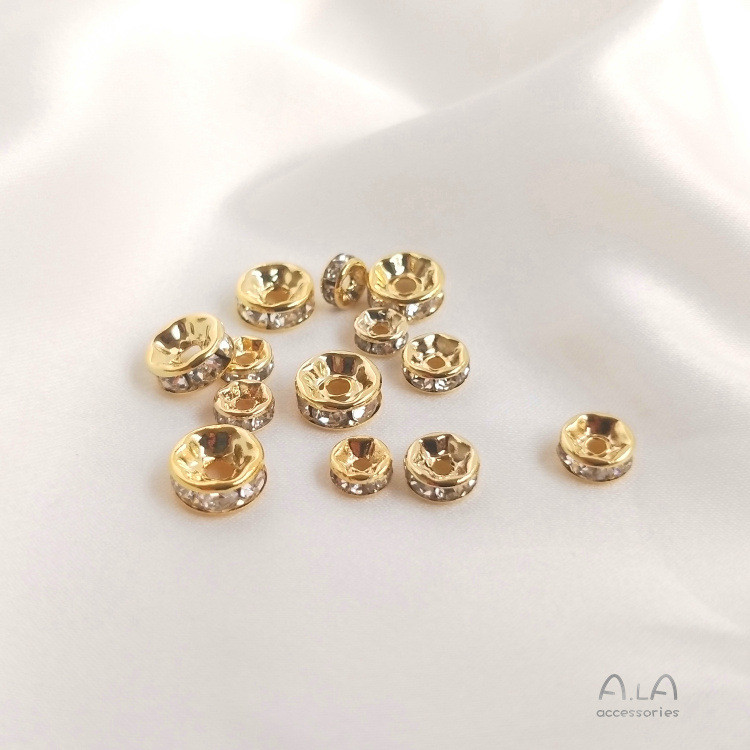 14k Light Gold 18K ทองแท้สี Retention แหวนเพชร Spacer ลูกปัดฝังเพทาย Spacer สร้อยข้อมือทําด้วยมือ di