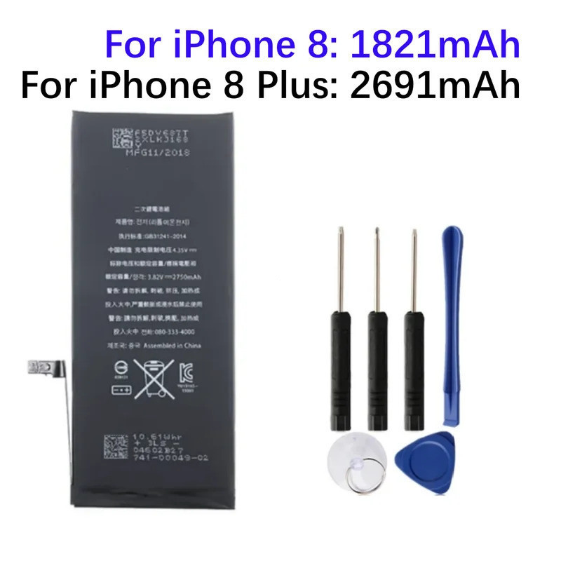 แบตเตอรี่ทดแทนความจุสูงสําหรับ iPhone 8 8 Plus iPhone 8 Plus iPhone 8 เปลี่ยนแบตเตอรี่ + เครื่องมือฟ