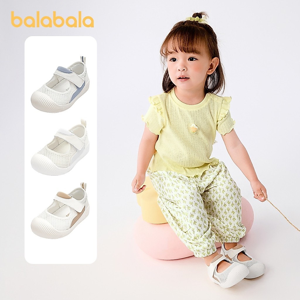 Balabala รองเท้าแตะหัดเดินเด็กผู้หญิง ผ้าตาข่ายระบายอากาศ กันลื่น นุ่มสบาย ใส่ง่าย สำหรับเด็กทารก