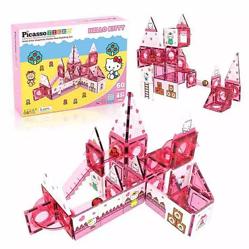Picasso Tiles 60 Pc Hello Kitty Magnetic Marble Run Building  Set