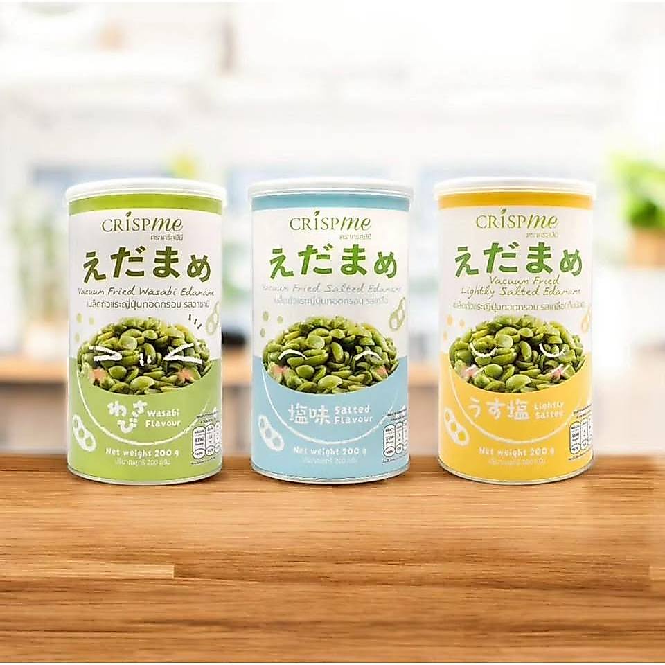 Crispme ถั่วแระญี่ปุ่นอบกรอบ 3 รสชาติ เค็มน้อย เค็มออริจินอล วาซาบิ 200g.