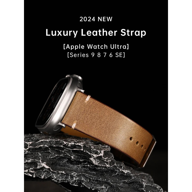 สายนาฬิกาหนังหรูหราสําหรับ Apple Watch, Ultra 49mm, Series 10, 9, 8, SE, 45mm, 46mm, 41mm, 42mm, Acc