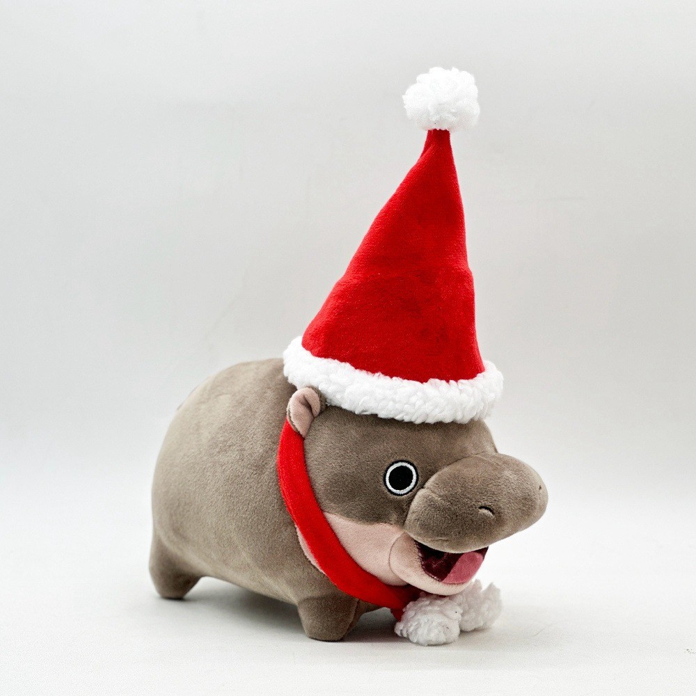 Moo Deng ของเล่นตุ๊กตา Bouncing Pig Dwarf Hippo ตุ๊กตาตุ๊กตา Pygmy Hippo พร้อมหมวกคริสต์มาสของเล่นนุ