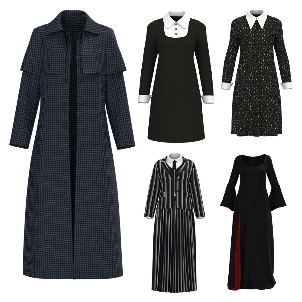 ชุดคอสเพลย์ฮาโลวีนสำหรับเด็ก แบบสาวครอบครัววันพุธ.Adam's Family