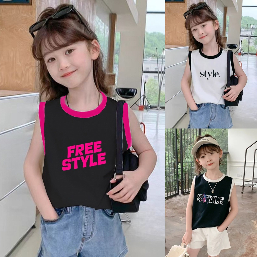 เสื้อกล้ามแขนกุดฤดูร้อนสําหรับเด็กอายุ2-12ปีปลอมดีไซน์พิมพ์ลายสไตล์เกาหลีน่ารักลําลองและมีสไตล์สําหรับเด็กผู้หญิง - รูปที่ 3