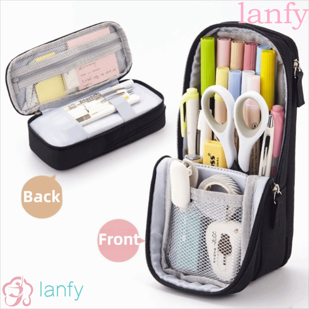 กล่องดินสอพับ LANFY, กระเป๋าเก็บปากกาเรียบง่ายสองชั้น, ทนทานแบบพกพาความจุขนาดใหญ่ความงามนักเรียนกล่องเครื่องเขียนโรงเรียน/Office