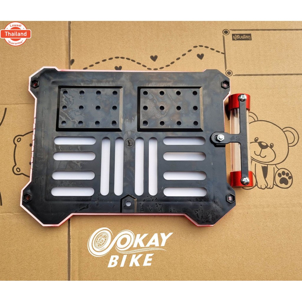 กรอป้ายทะเียนมอเตอร์ไซค์ สีแดง + แคปซูลพร. สีแดง ZIXZAX กรอป้ายมอไซค์ มีชุดน็อตให้พร้อมติดตั้ง หลอดใ