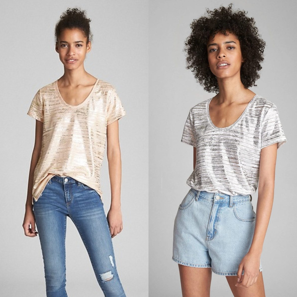 YOUR COLOR 1370 GRB G4P STRIPE LINEN SCOOP เสื้อยืดคอ