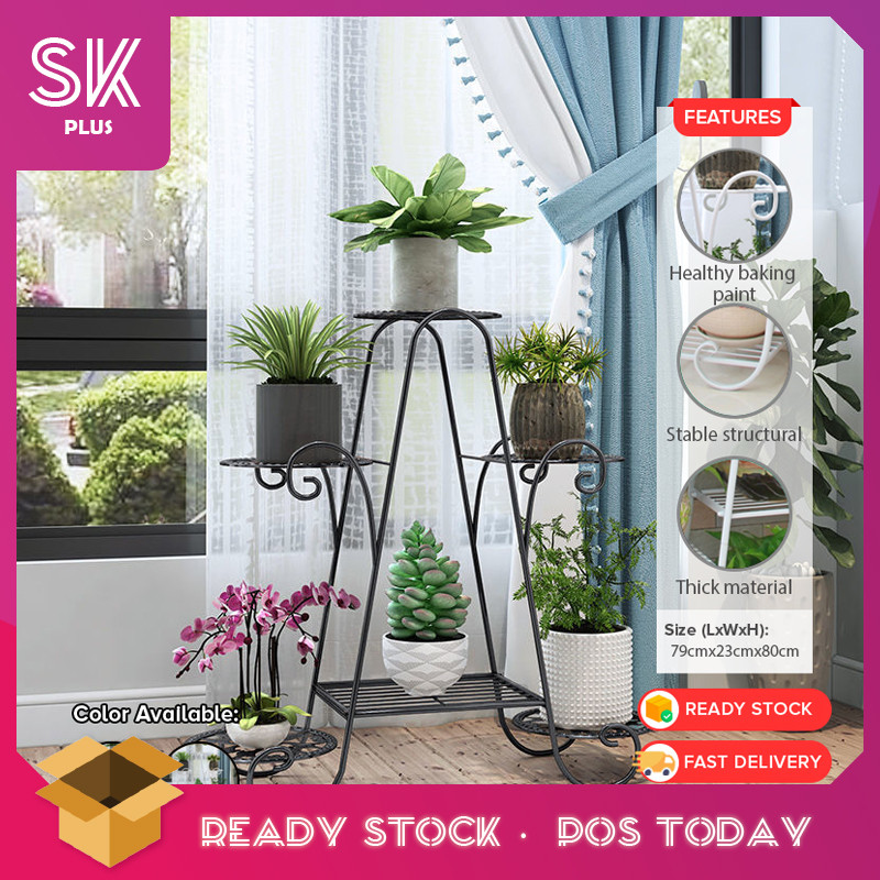 SKplus ชั้นวางดอกไม้ 6 ชั้นรักดอกไม้สวนเหล็กรัก Pokok Bunga Outdoor Organizer