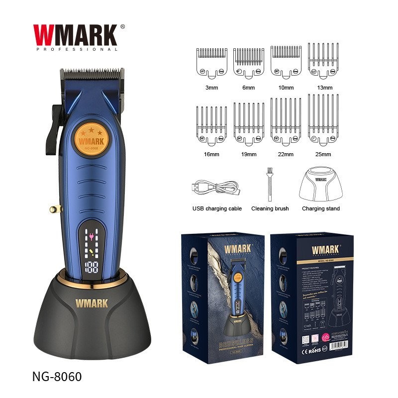 ปัตตาเลี่ยนผมไฟฟ้าพร้อมฐาน 440CNG-8060 Brushless WMARK ตัดผมกรรไกรหัวผม Clipper มอเตอร์แบบชาร์จไฟได้