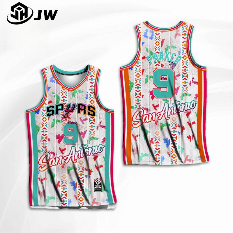 เสื้อยืดนําเข้าลายพิมพ์ 3D ออกแบบใหม่สำหรับ San Antonio Spurs New Year Concept พร้อมการปรับแต่งได้อย