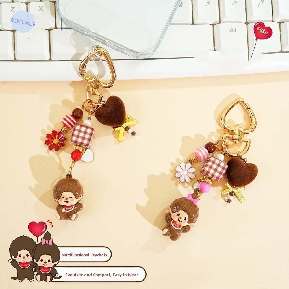 หรูหรา พวงกุญแจแหวนมินิ,โลหะผสมสไตล์ญี่ปุ่น พระภิกษุ จี้เมล็ดน่ารัก, คู่หัวใจลูกปัดเรซินการ์ตูนคู่พวงกุญแจเด็ก